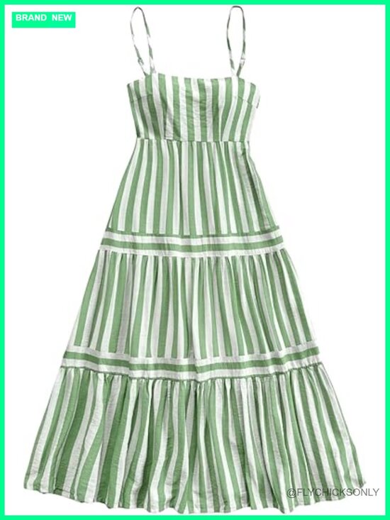 Dresses & Skirts - Summer Striped Smocked Spaghetti Strap Ruffle Tiered Flowy Maxi Dress